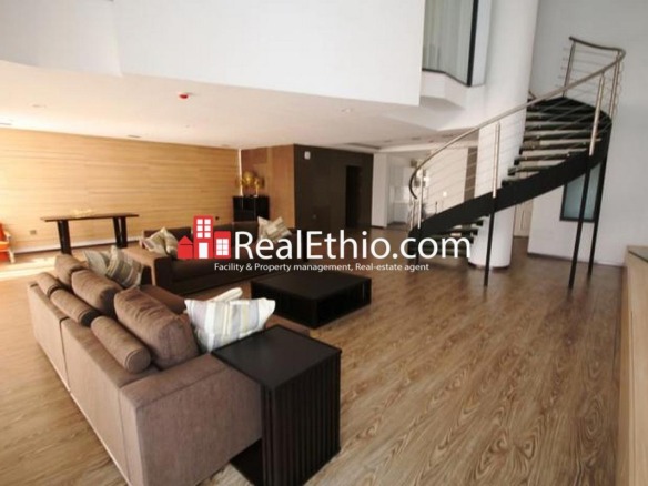 Meskel Square, three bedrooms furnished duplex penthouse apartment for rent, Addis Ababa.