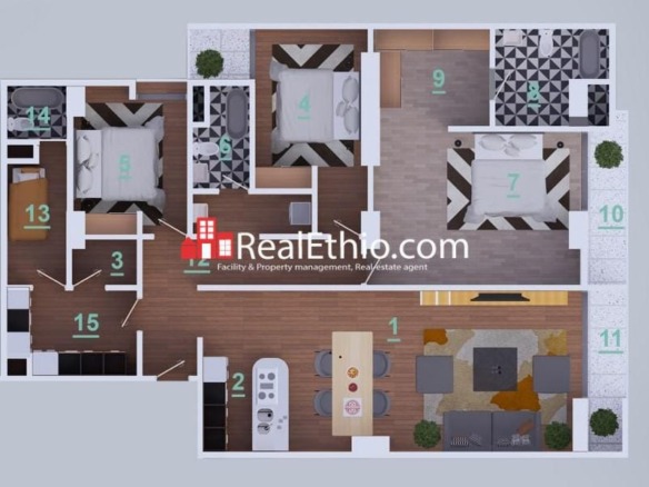 Sarbet Vatican, Three Bedroom Apartment for Sale, Addis Ababa.