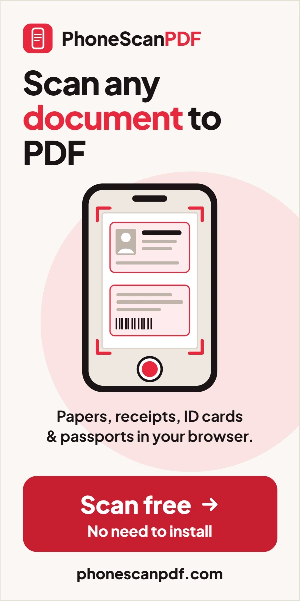 PhoneScanPDF: scan any document to PDF free, no need to install