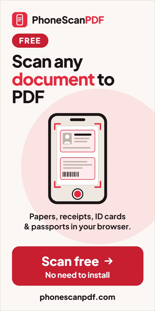 PhoneScanPDF: scan any document to PDF free, no need to install